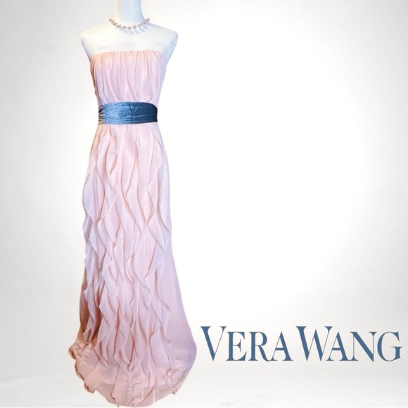 WHITE by VERA WANG Crinkle Chiffon Strapless Blush Gown Sz 6 - Picture 5 of 9